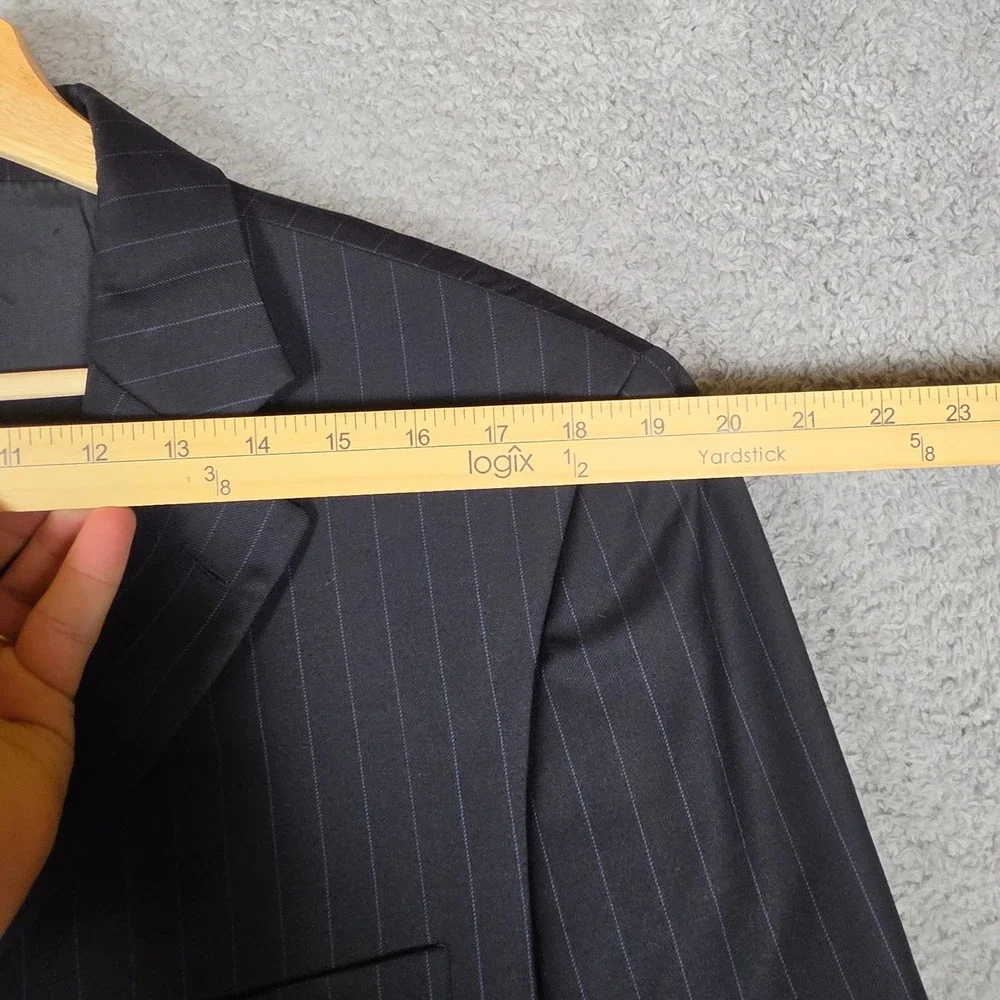 Savile Row Suit Men 40R W34 Navy Blue Two Pieces Pinstripe Pleated Cuffed Wool